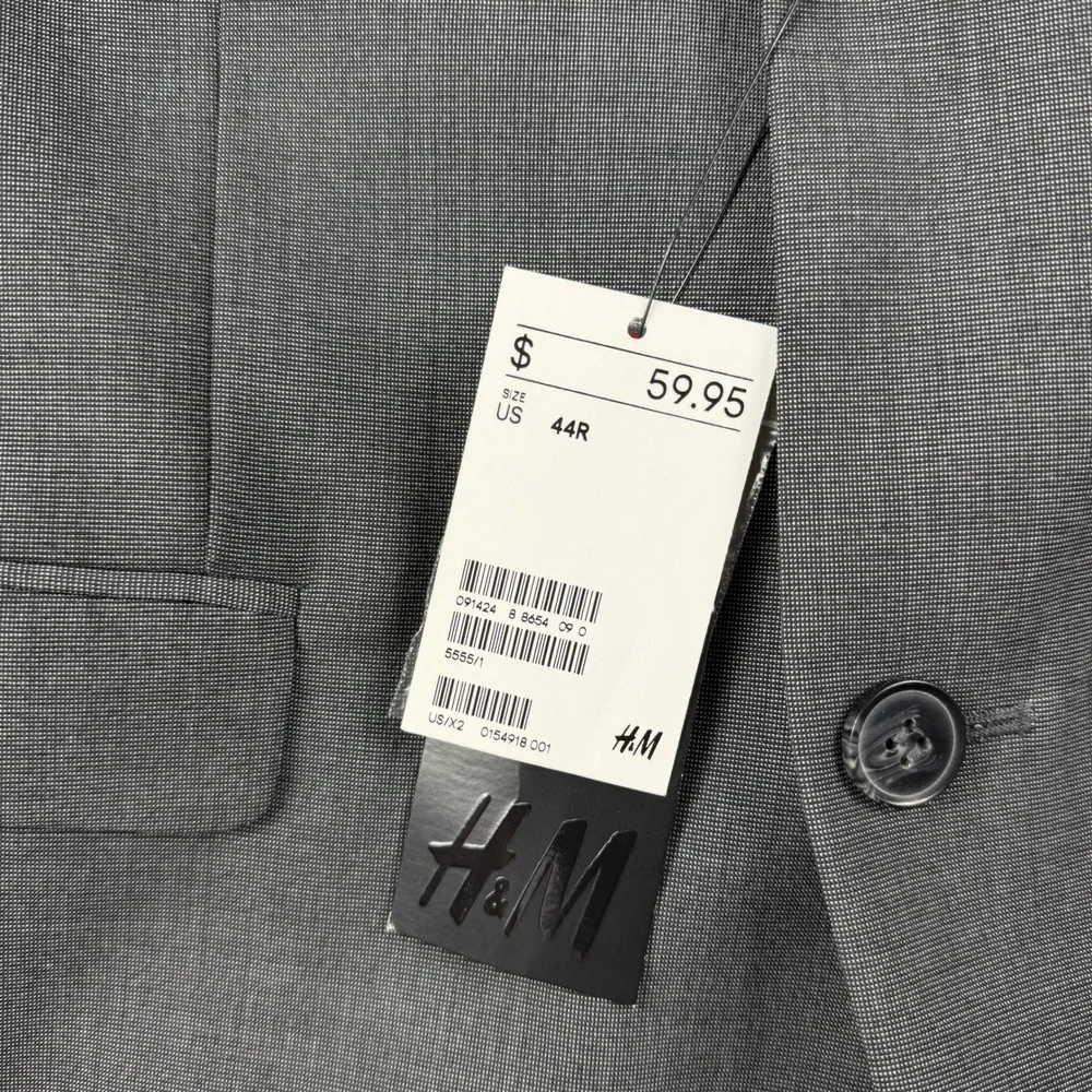 H&M Blazer Mens 44R Gray Regular Fit Two Button Suit Jacket New NWT Professional